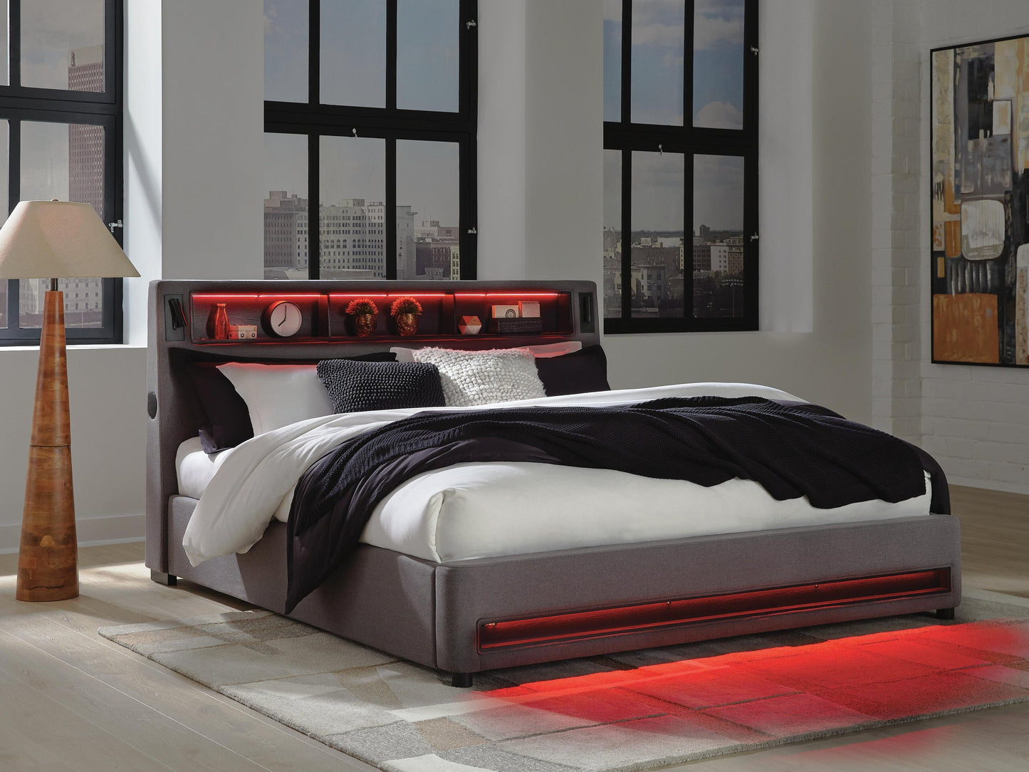Finigale King Upholstered Bed with Wireless Audio