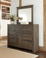 Juararo California King Panel Bed with Mirrored Dresser, Chest and Nightstand