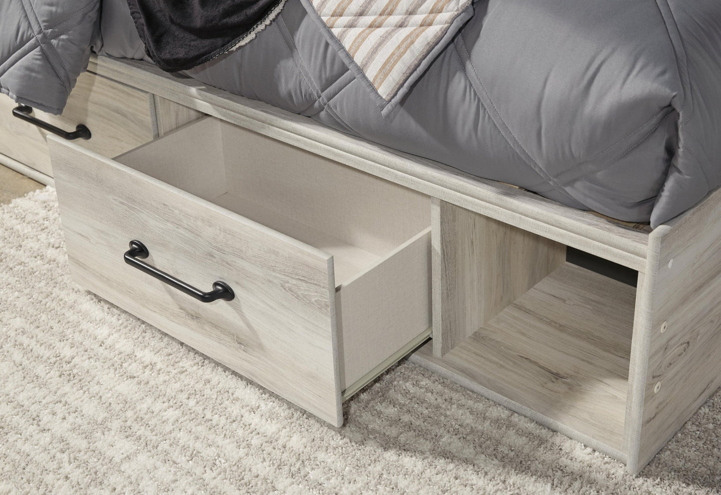 Cambeck Twin Panel Bed with 4 Storage Drawers with Mirrored Dresser