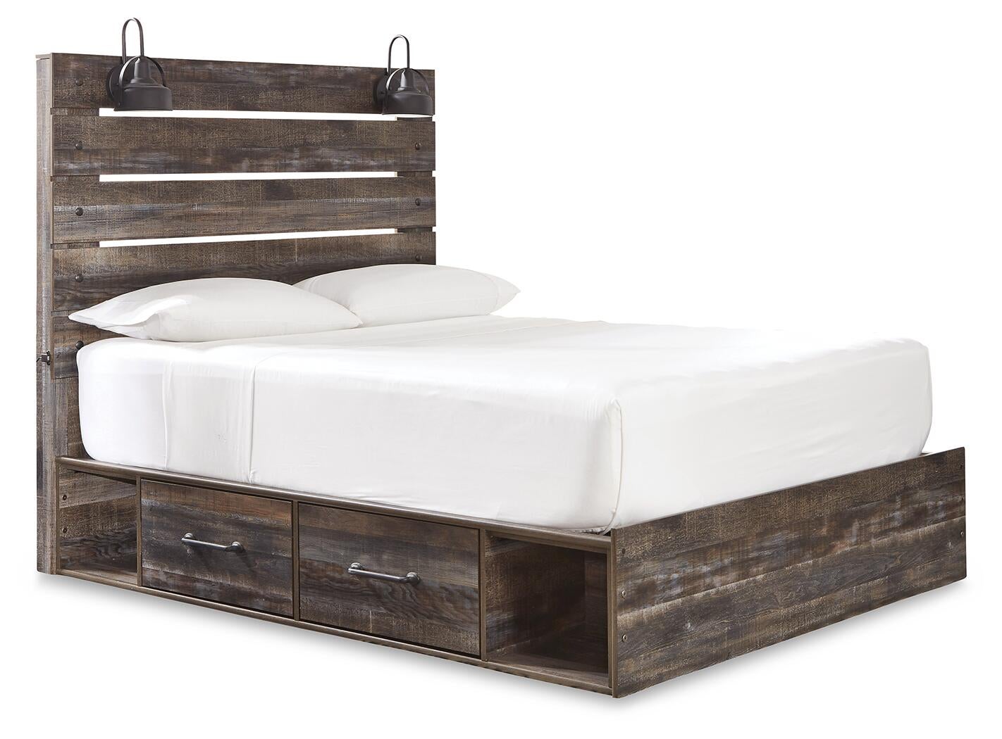 Drystan Queen Panel Bed with 4 Storage Drawers, Dresser, Mirror, Chest and Nightstand