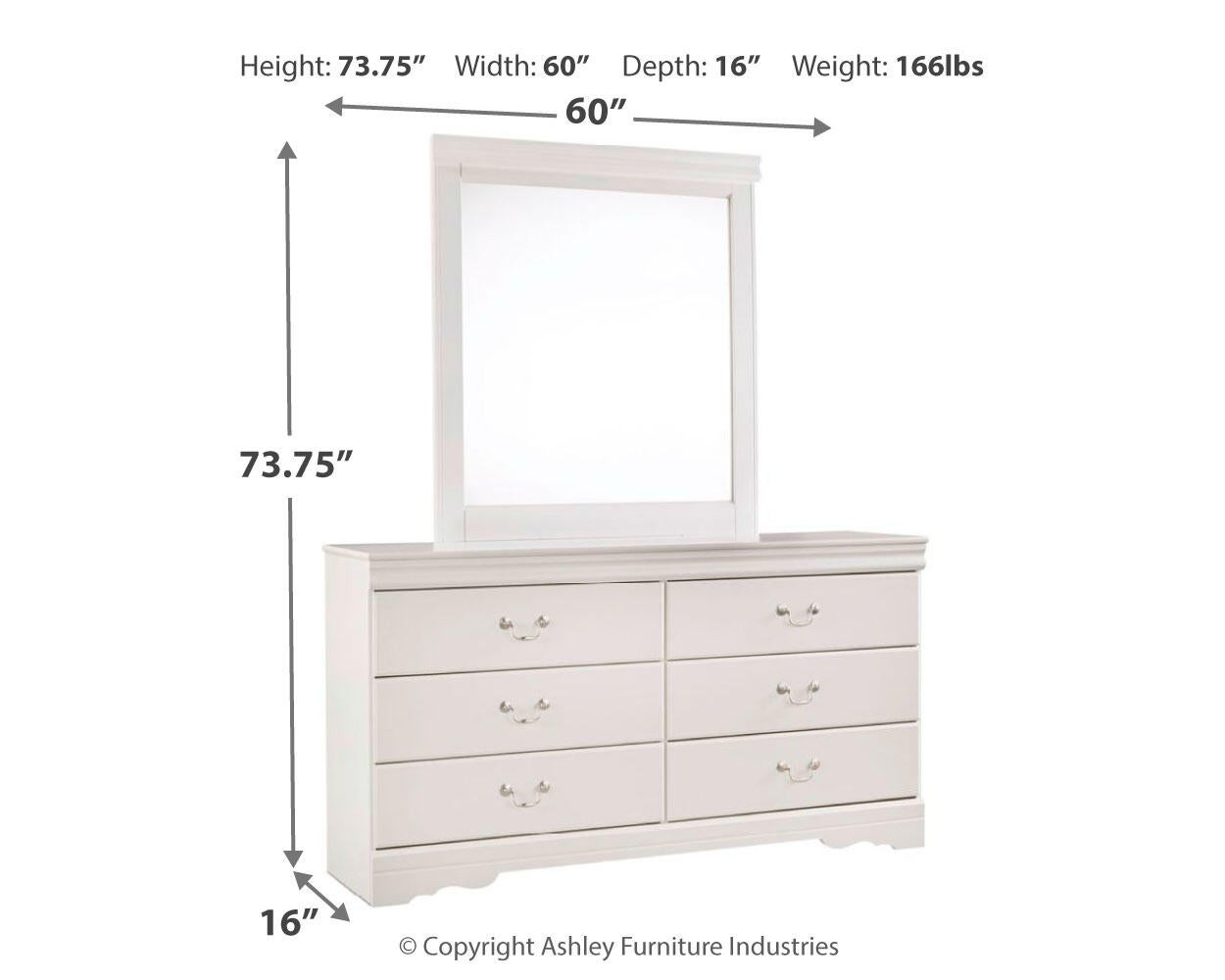 Anarasia Twin Sleigh Bed with Mirrored Dresser