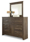 Juararo King/California King Panel Headboard Bed with Mirrored Dresser