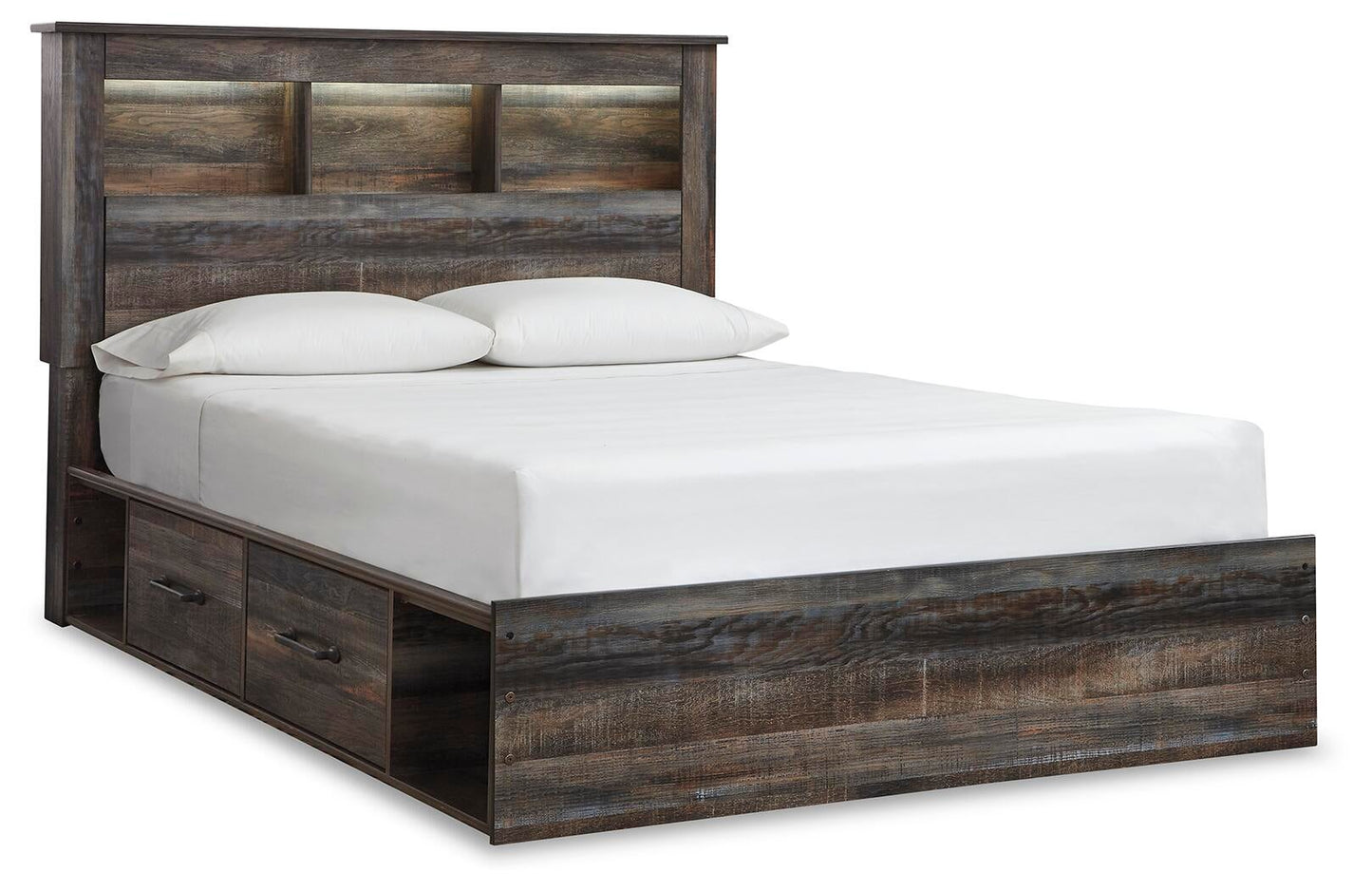 Drystan Queen Bookcase Bed with 4 Storage Drawers, Dresser, Mirror, Chest and Nightstand