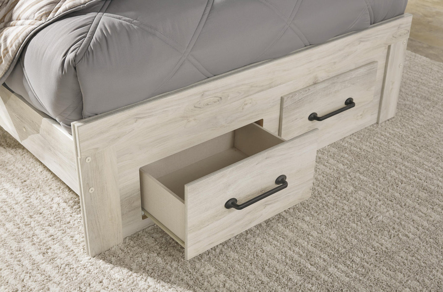 Cambeck Full Panel Bed with 4 Storage Drawers with Mirrored Dresser, Chest and Nightstand