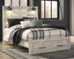 Cambeck Queen Panel Bed with 2 Storage Drawers with Mirrored Dresser