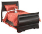 Huey Vineyard Full Sleigh Bed with Mirrored Dresser, Chest and Nightstand