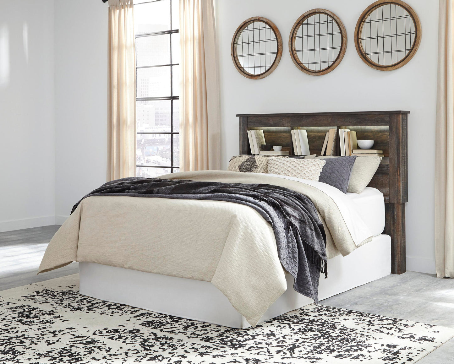 Drystan Queen Bookcase Headboard, Dresser, Mirror, Chest and Nightstand
