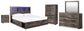 Drystan King Bookcase Bed with 2 Storage Drawers with Mirrored Dresser, Chest and Nightstand