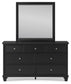Lanolee Queen Panel Bed with Mirrored Dresser and Nightstand