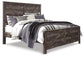 Wynnlow King Crossbuck Panel Bed with Mirrored Dresser, Chest and Nightstand