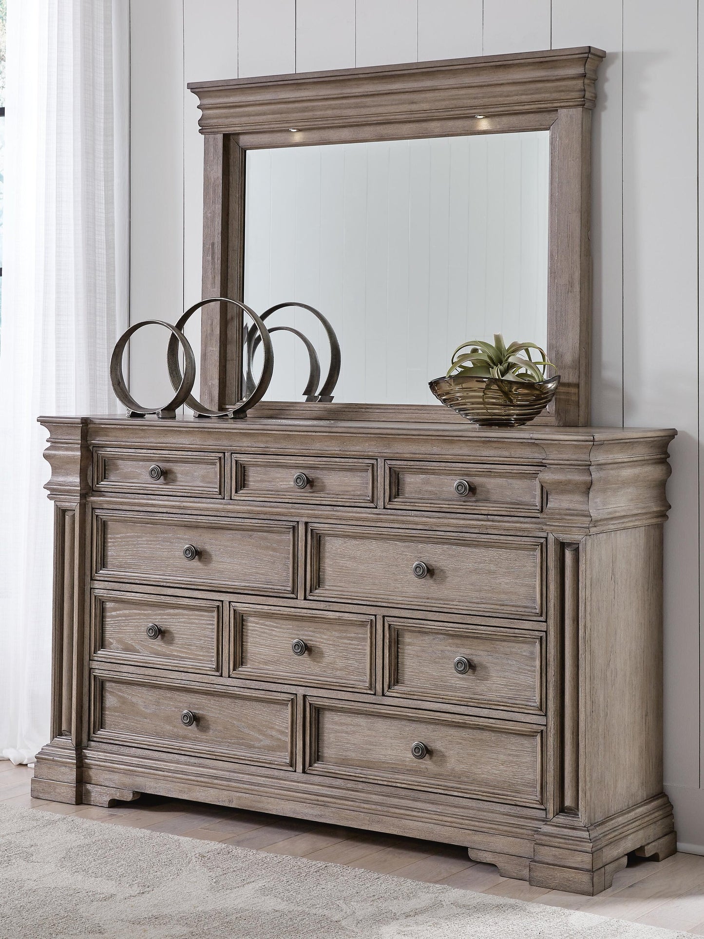 Blairhurst King Panel Bed with Mirrored Dresser