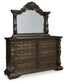 Maylee Queen Upholstered Bed, Dresser, Mirror, Chest and Nightstand
