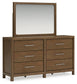 Cabalynn Queen Upholstered Bed with Mirrored Dresser and Nightstand