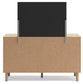 Cielden Full Upholstered Panel Bed with Mirrored Dresser and Nightstand