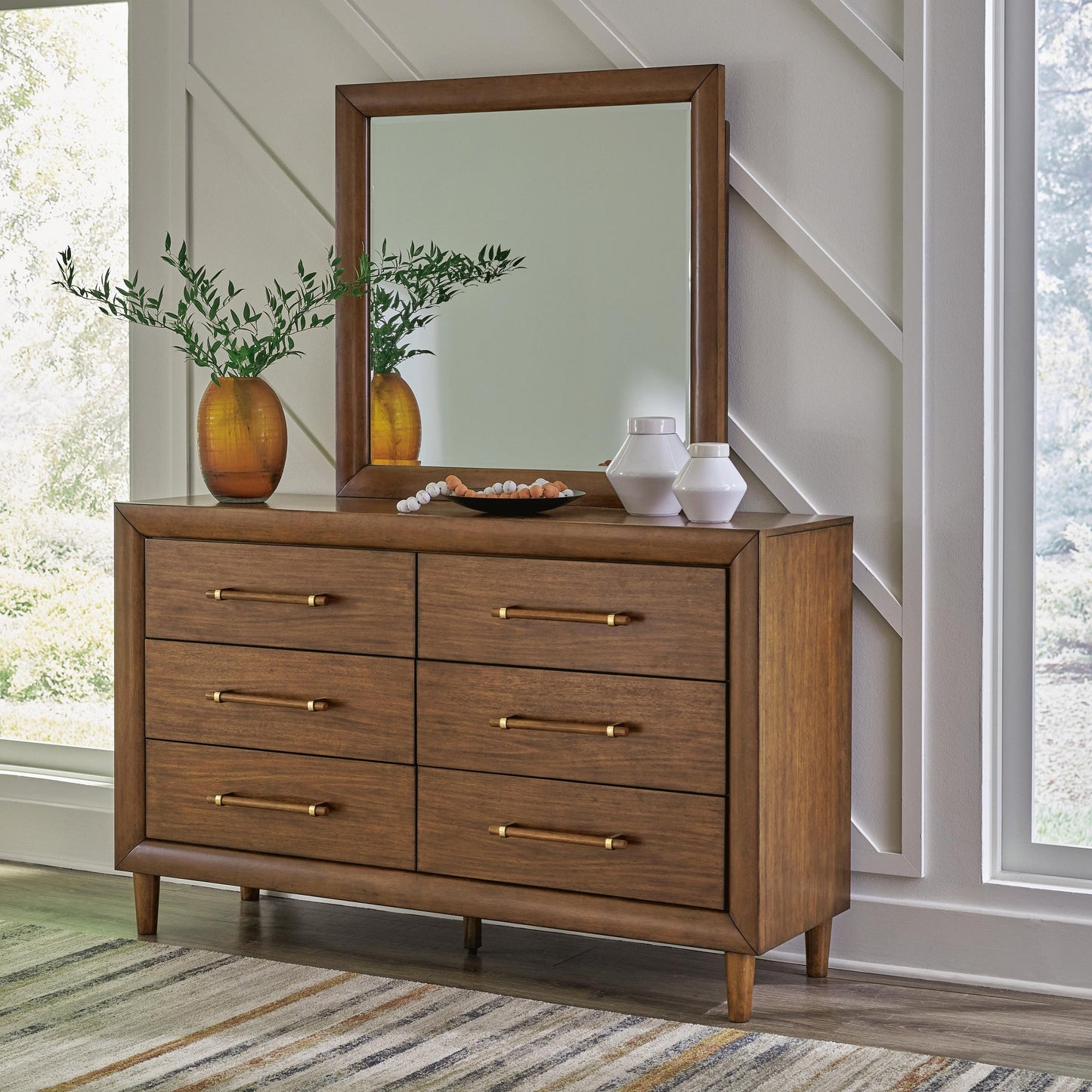 Lyncott King Upholstered Bed, Dresser, Mirror, Chest and Nightstand