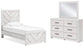 Cayboni Twin Panel Bed with Mirrored Dresser