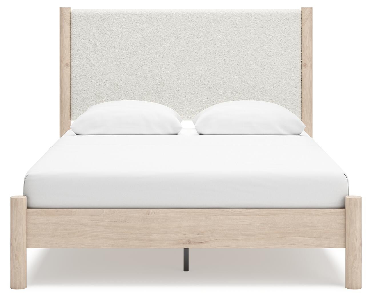 Cadmori Queen Upholstered Panel Bed with Mirrored Dresser and Nightstand
