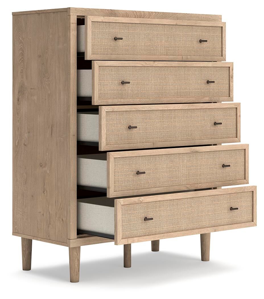 Cielden Full Panel Bed with Mirrored Dresser, Chest and Nightstand