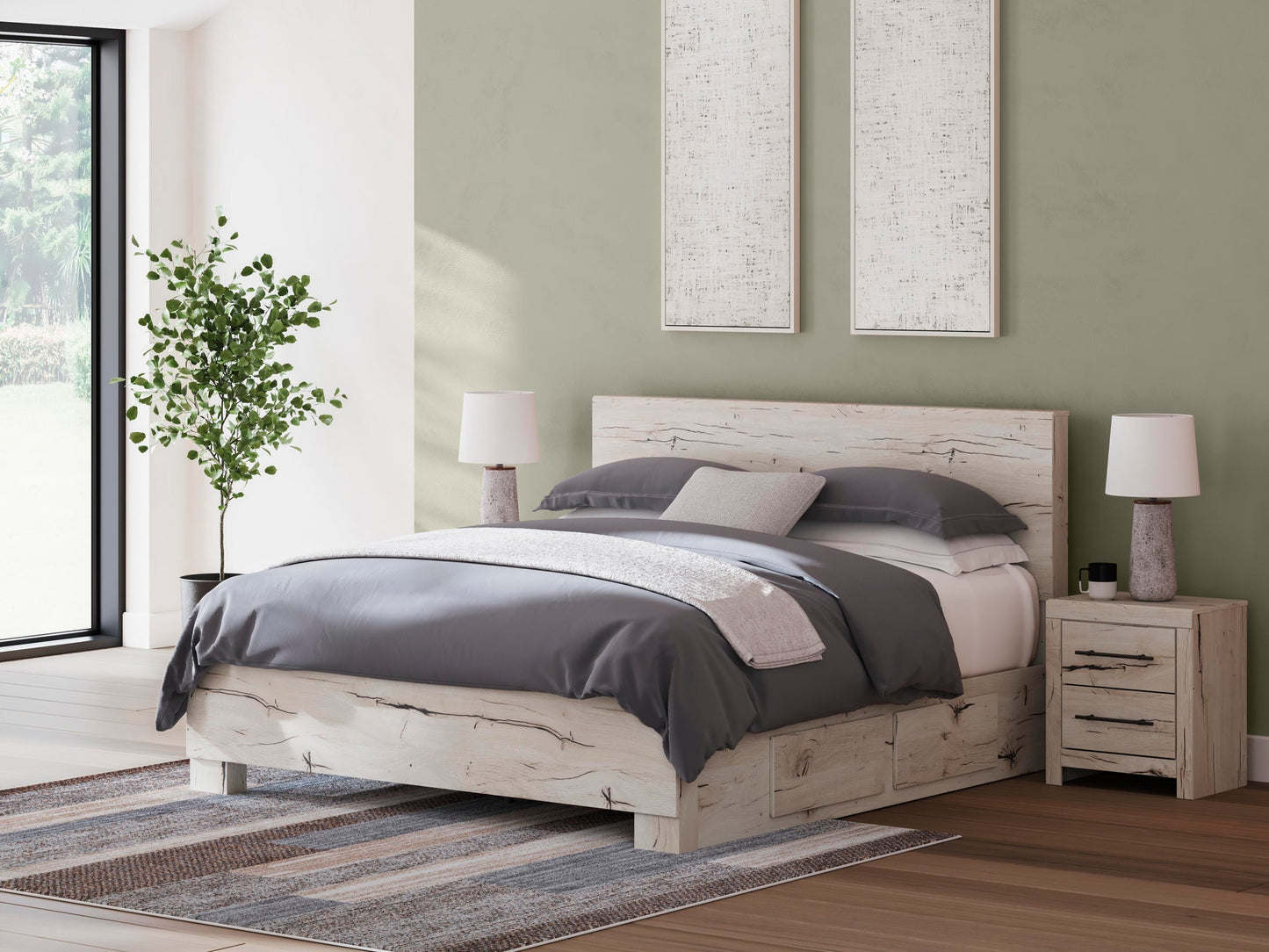 Lawroy King Panel Bed with Storage, Dresser, Mirror, Chest and Nightstand