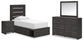 Delmorta Twin Panel Bed with Storage, Dresser, Mirror and Nightstand