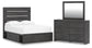 Delmorta Full Panel Bed with Storage, Dresser and Mirror