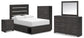 Delmorta Full Panel Bed with Storage, Dresser, Mirror, Chest and Nightstand