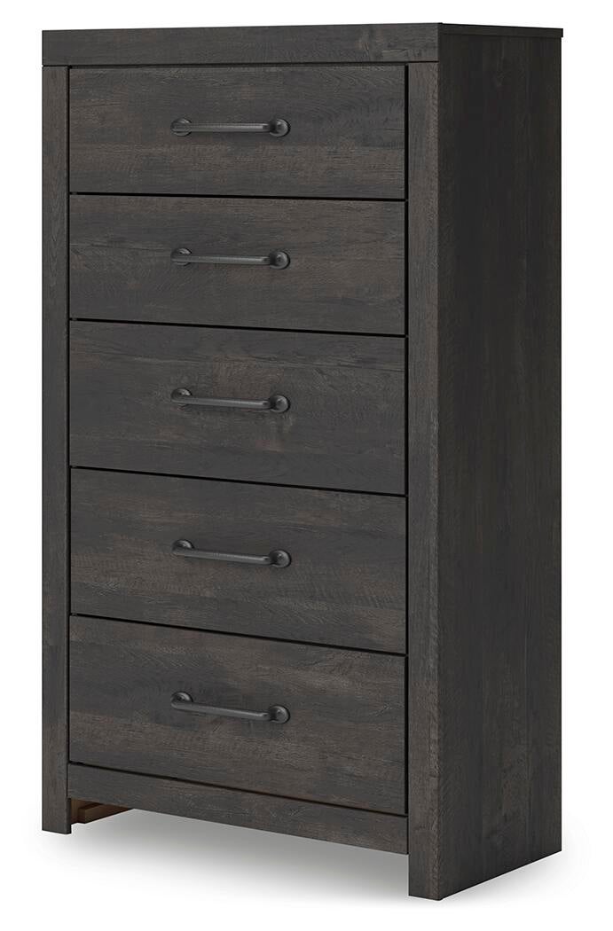 Delmorta Twin Panel Bed, Dresser, Mirror, Chest and Nightstand