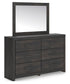 Delmorta King Panel Bed, Dresser, Mirror and Nightstand