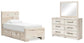Lawroy Twin Panel Bed with Storage, Dresser and Mirror