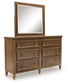 Sturlayne Queen Upholstered Panel Bed, Dresser, Mirror and Nightstand