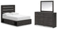 Delmorta Full Panel Storage Bed, Dresser and Mirror