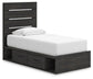 Delmorta Twin Panel Storage Bed, Dresser, Mirror and Nightstand
