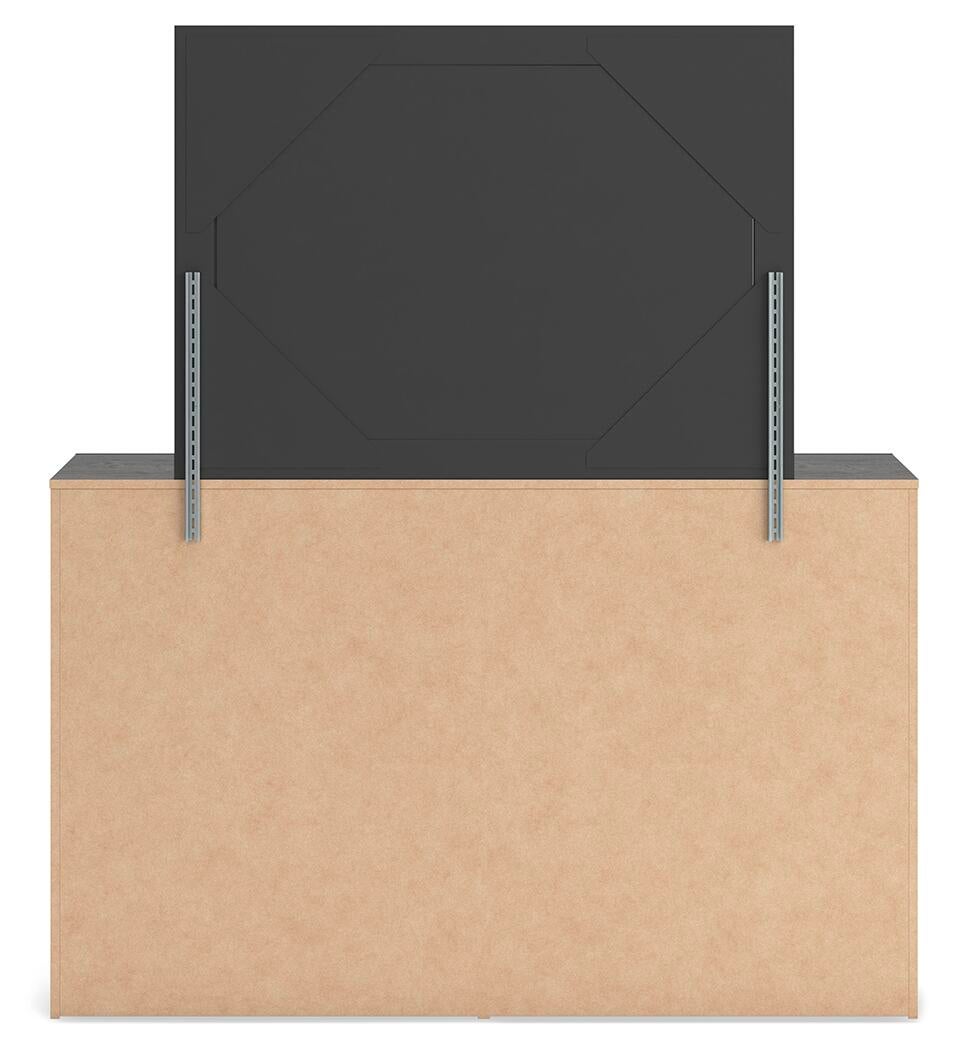 Delmorta Twin Panel Storage Bed, Dresser and Mirror