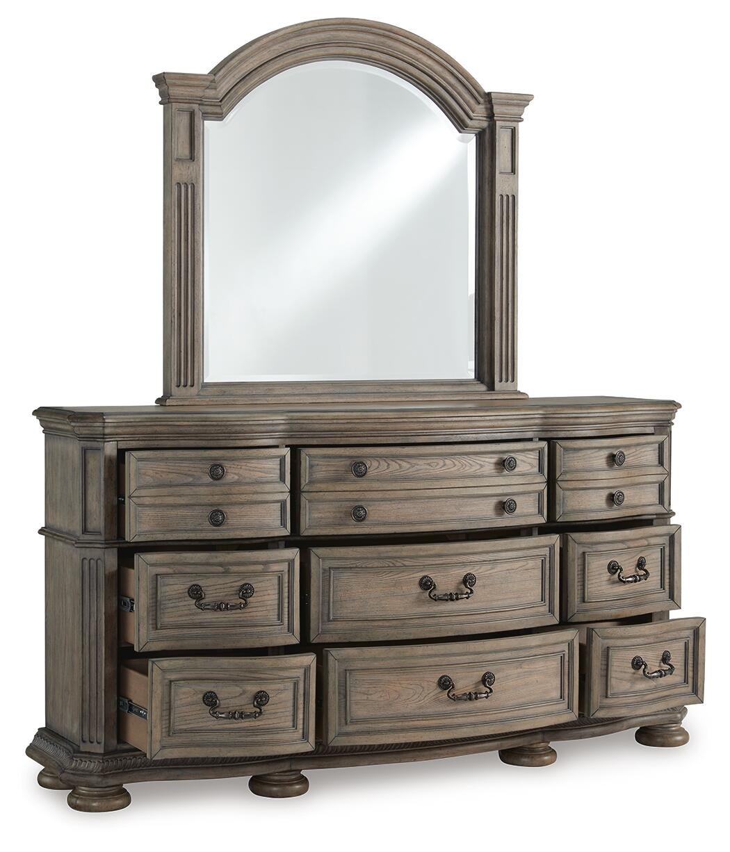 Ardenfield California King Upholstered Sleigh Bed, Dresser, Mirror, Chest and Nightstand