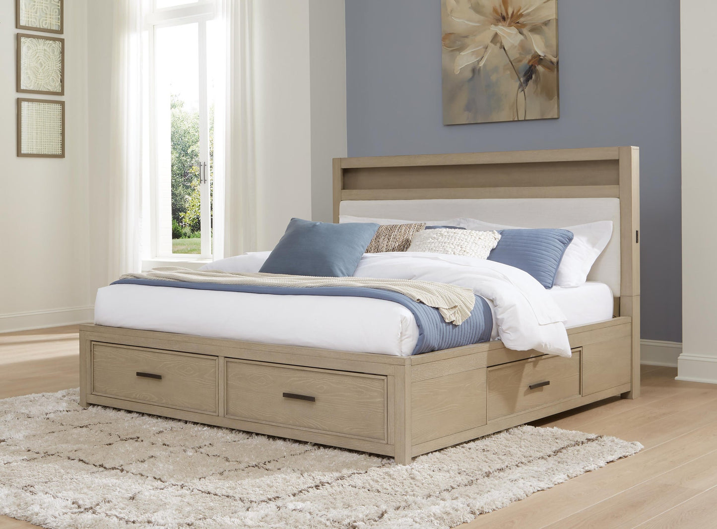 Calmoro King Bookcase Bed with Mirrored Dresser