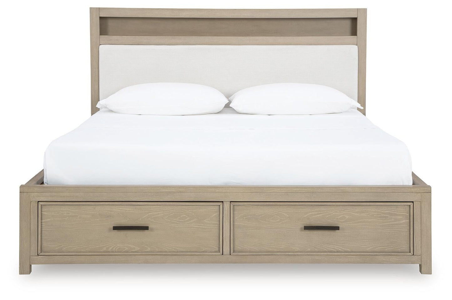 Calmoro California King Bookcase Bed with Mirrored Dresser and Nightstand