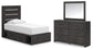 Delmorta Twin Panel Bed with Storage, Dresser and Mirror