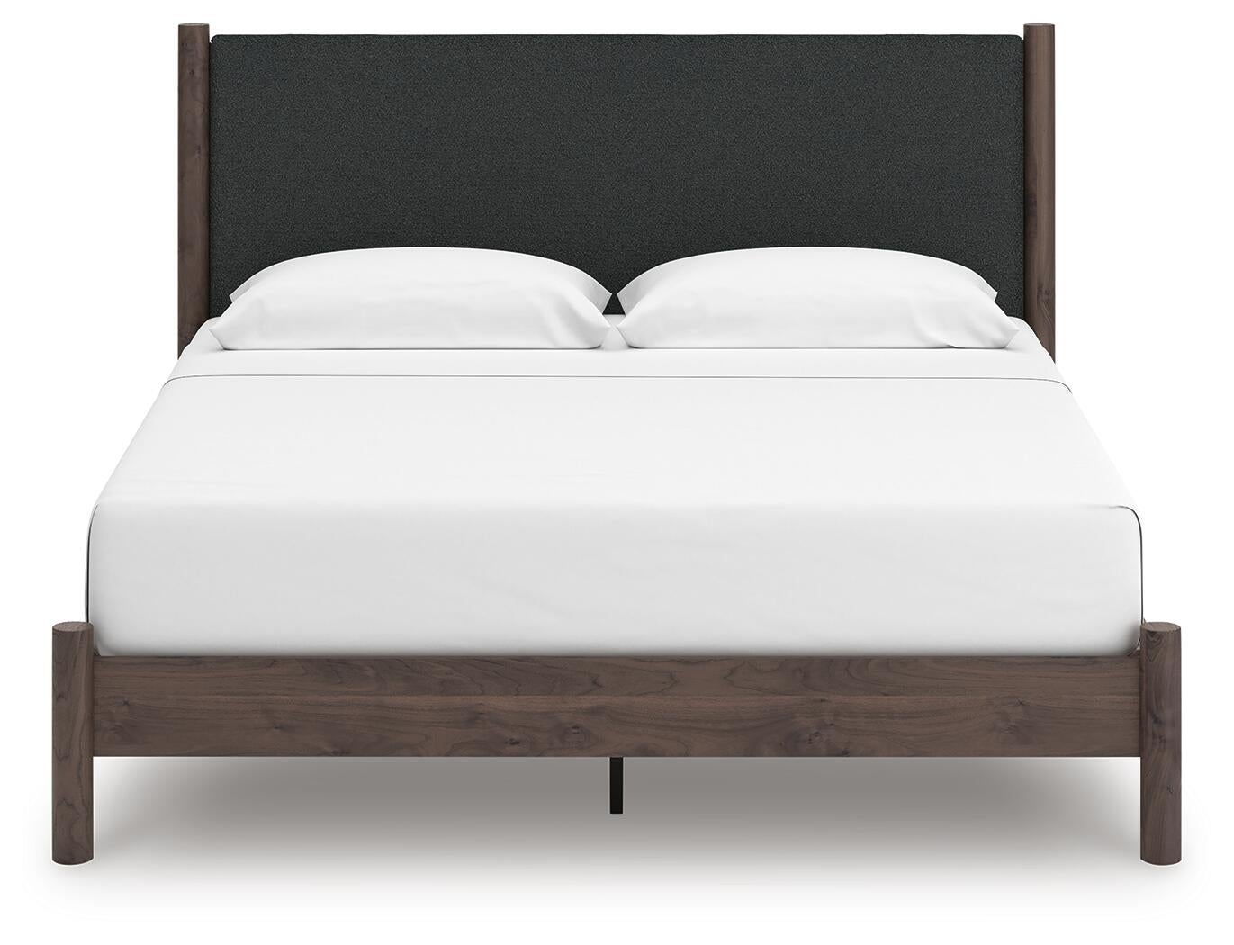 Cadmori King Upholstered Panel Platform Bed, Dresser and Mirror
