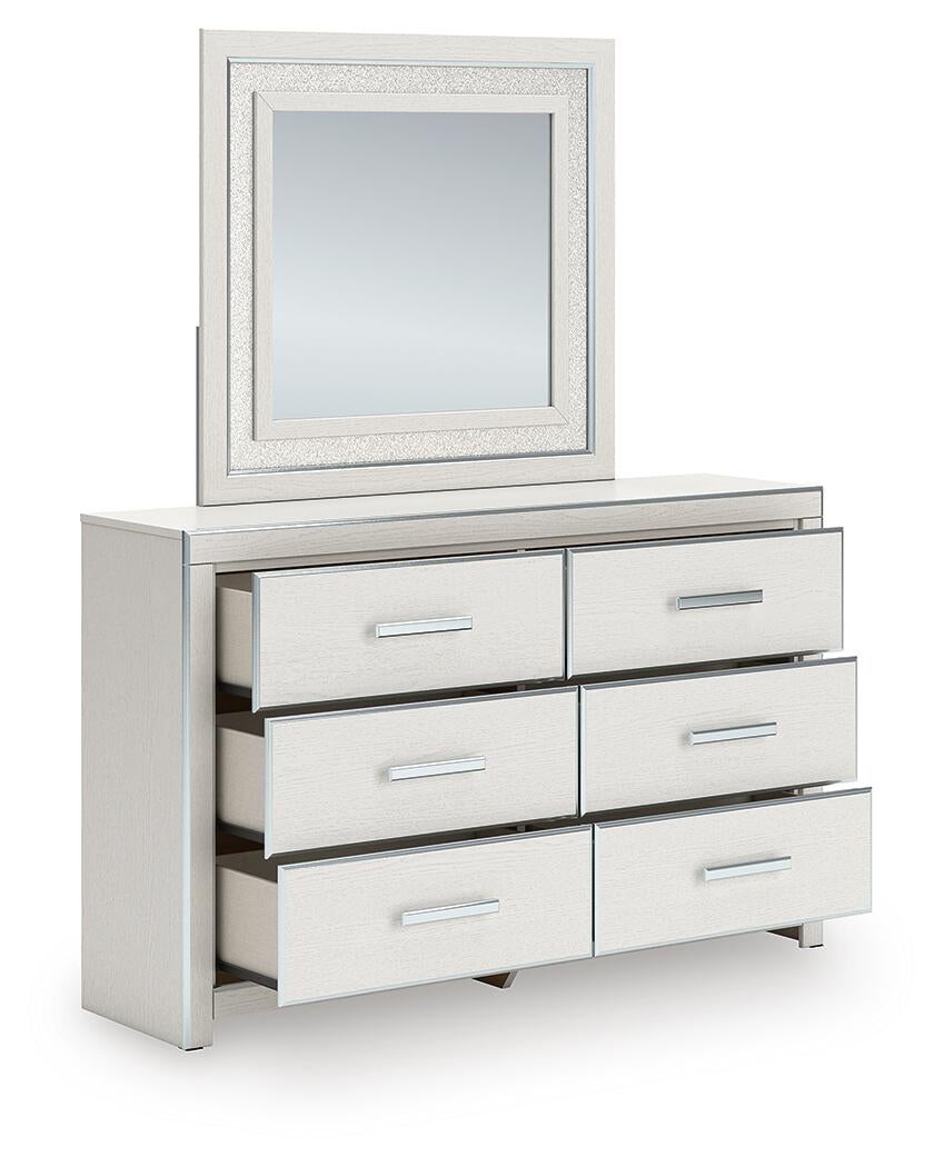 Birmonton King Upholstered Panel Platform Storage Bed, Dresser and Mirror