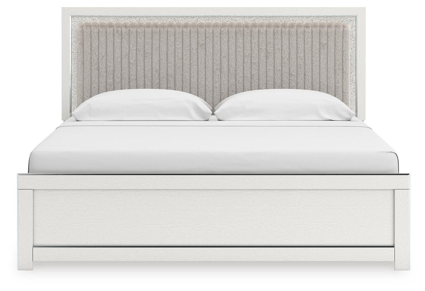 Birmonton King Upholstered Panel Platform Bed, Dresser and Mirror