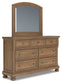 Vandenmore Queen Storage Sleigh Bed with Mirrored Dresser and Nightstand