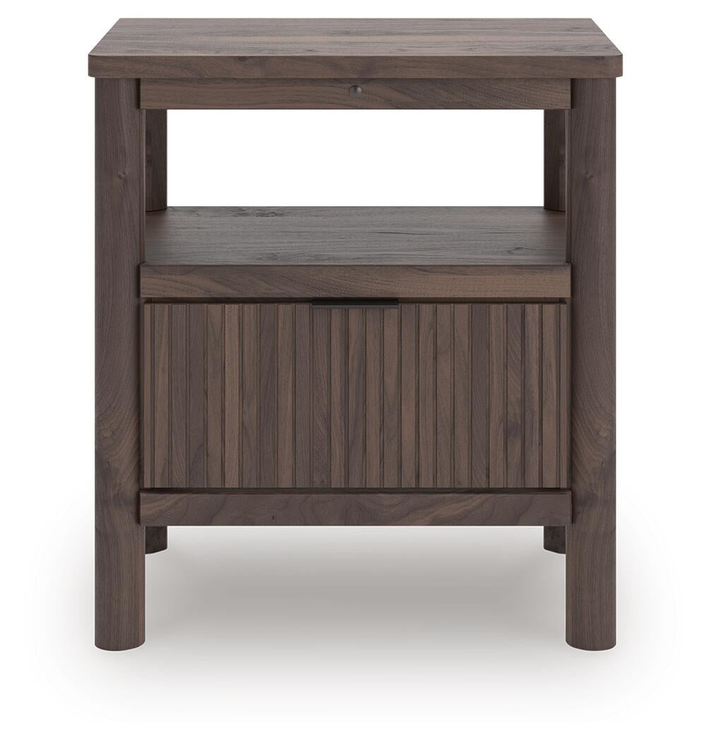 Cadmori Full Upholstered Panel Platform Bed, Dresser, Mirror and Nightstand