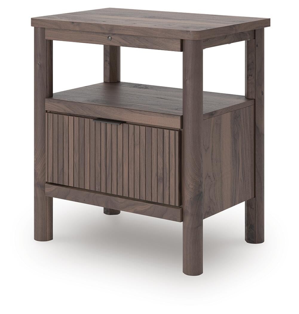 Cadmori King Upholstered Panel Bed, Dresser, Mirror and Nightstand