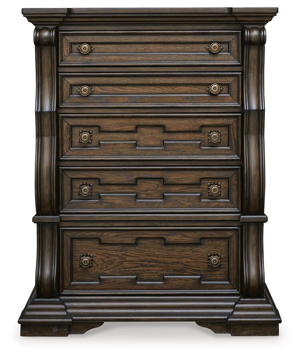 Maylee California King Canopy Bed, Dresser, Mirror, Chest and Nightstand