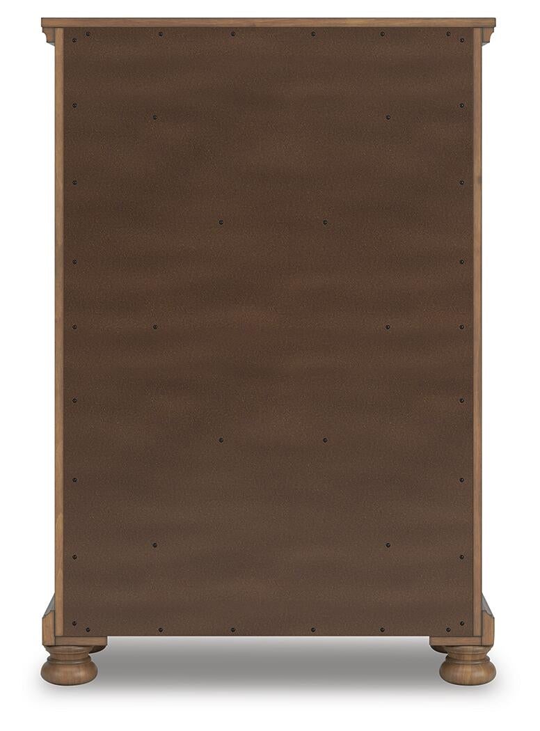 Vandenmore King Panel Bed with Mirrored Dresser, Chest and Nightstand