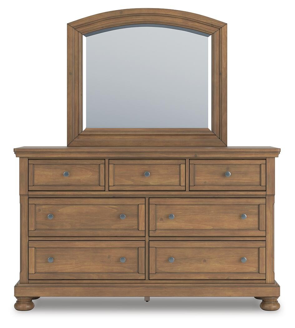 Vandenmore California King Panel Bed with Mirrored Dresser