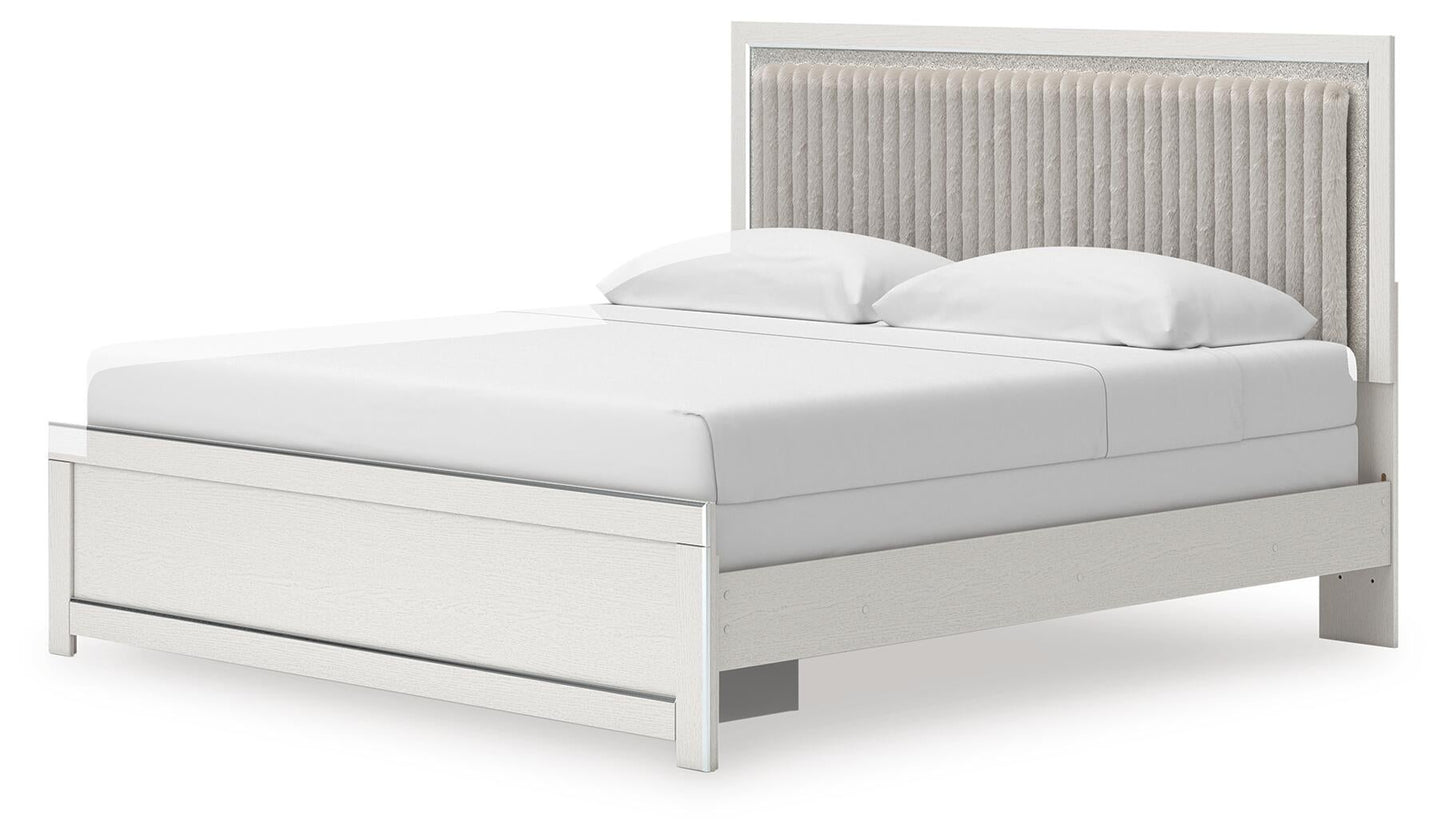 Birmonton King Upholstered Panel Bed, Dresser, Mirror and Nightstand