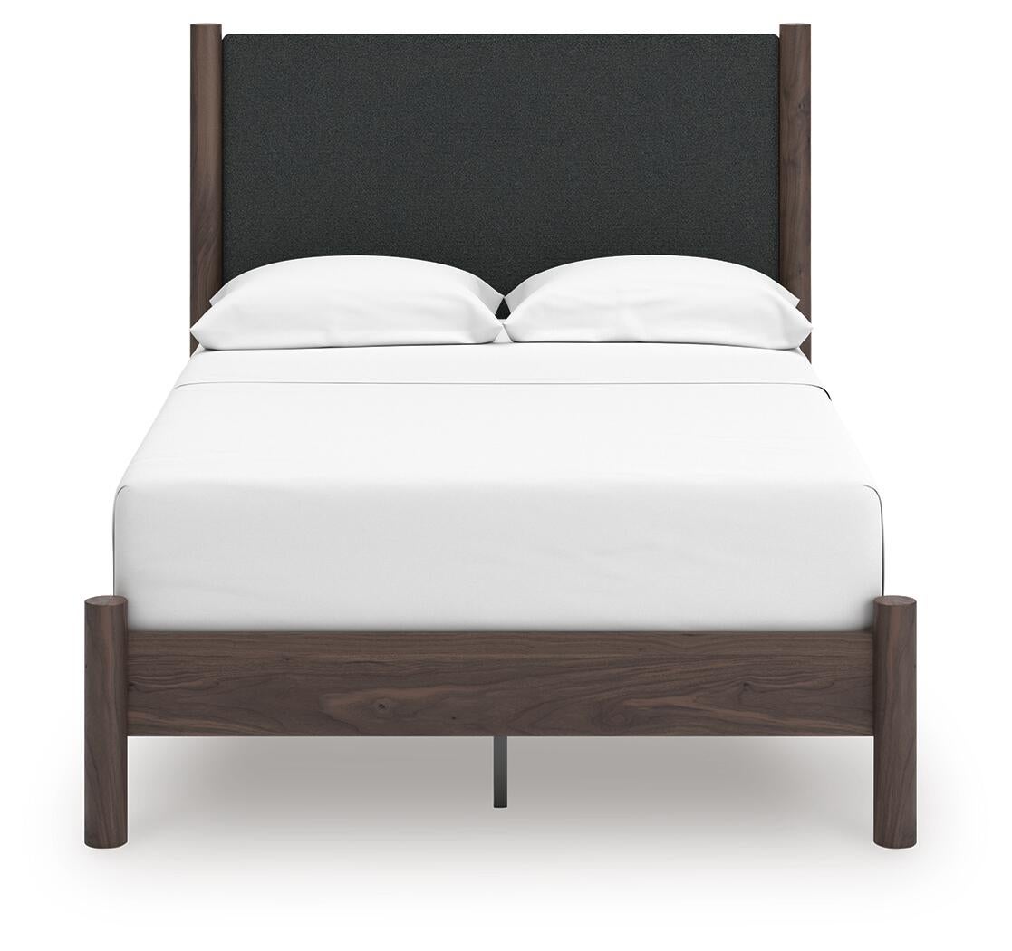 Cadmori Full Upholstered Panel Platform Bed, Dresser, Mirror, Chest and Nightstand