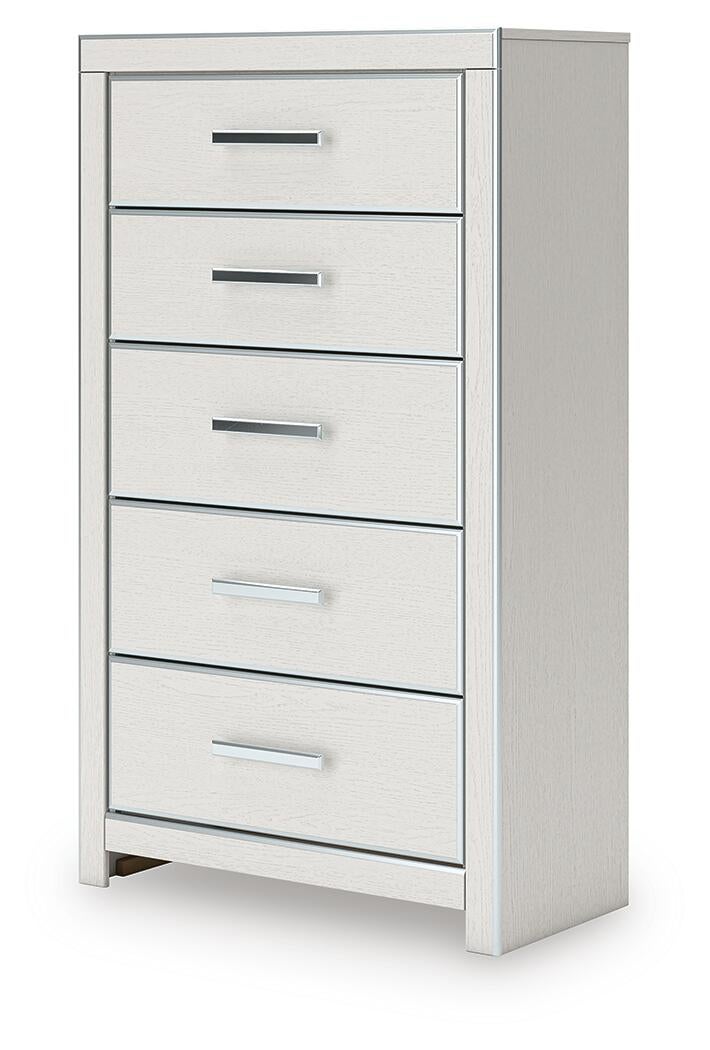 Birmonton King Upholstered Bed, Dresser, Mirror, Chest and Nightstand