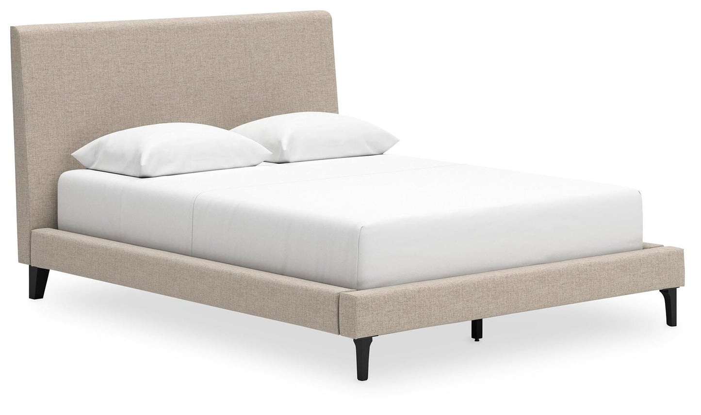 Cielden Queen Upholstered Bed with Roll Slats, Dresser, Mirror and Nightstand